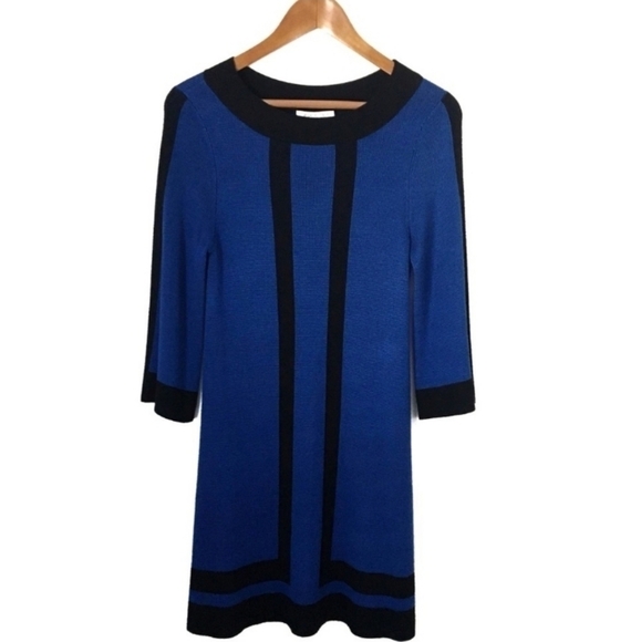 Alice + Olivia Royal Blue Knit Shift Dress Black Trim Viscose Wool Blend XS - Picture 2 of 7